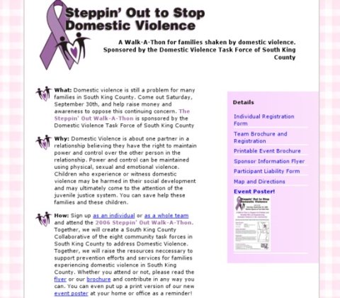Screenshot of SteppinOut.org website.
